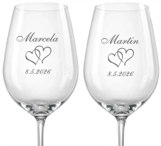 Svatební skleničky na víno Srdce dvojité, 2 ks