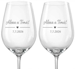 Svatební skleničky na víno Srdce se jmény, 2 ks