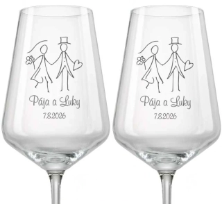Svatební skleničky na víno Novomanželé, 2 ks