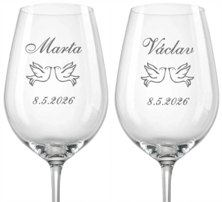 Svatební skleničky na víno Holubice, 2 ks