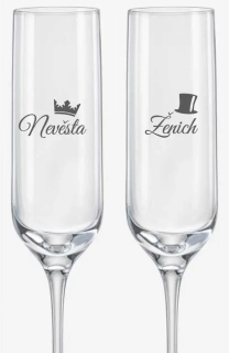 Svatební skleničky na sekt Korunka a Cylindr, 2 ks