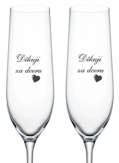 Svatební skleničky na sekt Děkuji za dceru s datem svatby na dýnku, 2 ks