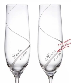 Svatební skleničky na sekt ručně broušené Spirála, 2 ks