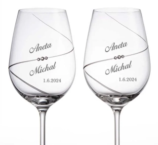 Svatební skleničky na víno ručně broušené s kameny Preciosa, 2 ks