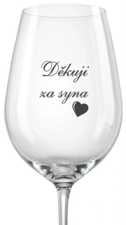 Svatební sklenička na víno Děkuji za syna s datem svatby na dýnku, 1 ks