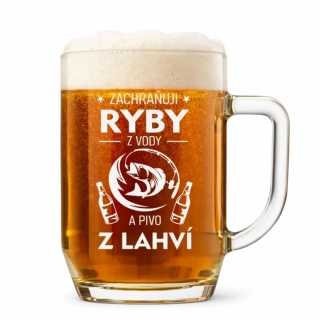 Půllitr s pískovaným motivem "RYBÁŘ ZÁCHRANÁŘ"