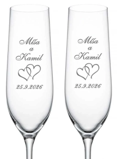 Svatební skleničky na sekt Srdce dvojité, 2 ks