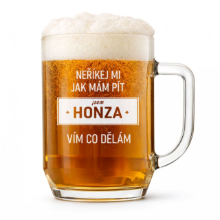 Půllitr s pískovaným motivem "VÍM CO DĚLÁM"