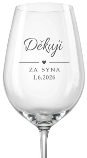 Svatební sklenička na víno Děkuji za syna, 1 ks