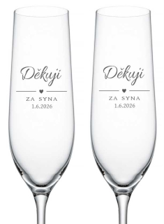 Svatební skleničky na sekt Děkuji za syna, 2 ks