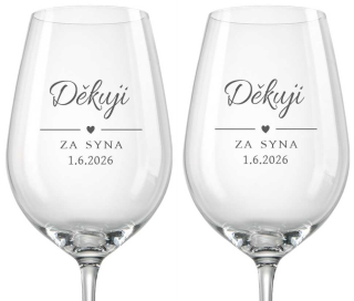 Svatební skleničky na víno Děkuji za syna, 2 ks