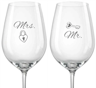 Svatební skleničky na víno Mr. & Mrs., 2 ks