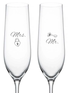 Svatební skleničky na sekt Mr. & Mrs., 2 ks