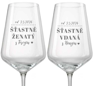 Svatební skleničky na víno Šťastně vdaná/ženatý, 2 ks