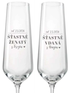 Svatební skleničky na sekt Šťastně vdaná/ženatý, 2 ks